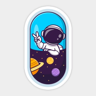 Cute Astronaut In Space Capsule Cartoon Sticker